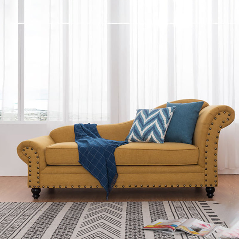 Contemporary Fabric One Armed Chaise Rolled Arms Accent Chair with Pillows