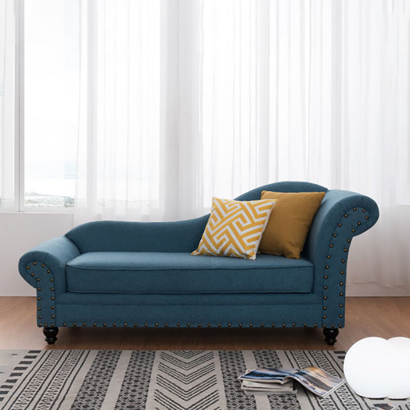 Contemporary Fabric One Armed Chaise Rolled Arms Accent Chair with Pillows