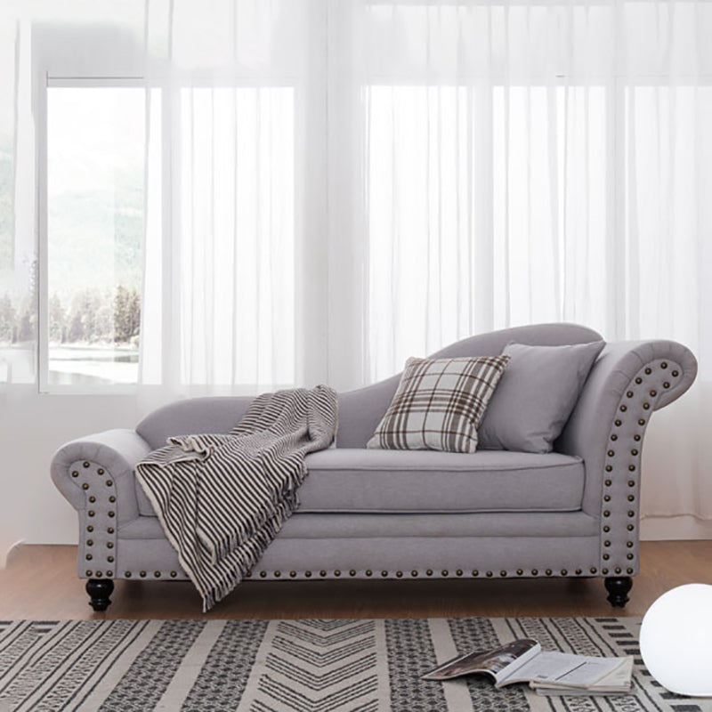 Contemporary Fabric One Armed Chaise Rolled Arms Accent Chair with Pillows