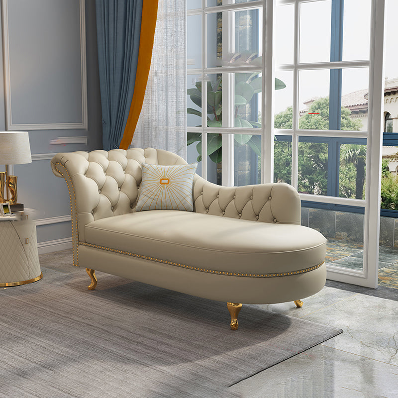 Traditional Style Rolled Arms Chaise Living Room Faux Leather Chaise