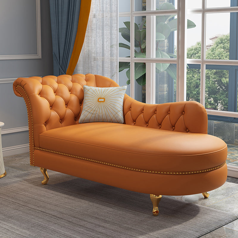 Traditional Style Rolled Arms Chaise Living Room Faux Leather Chaise