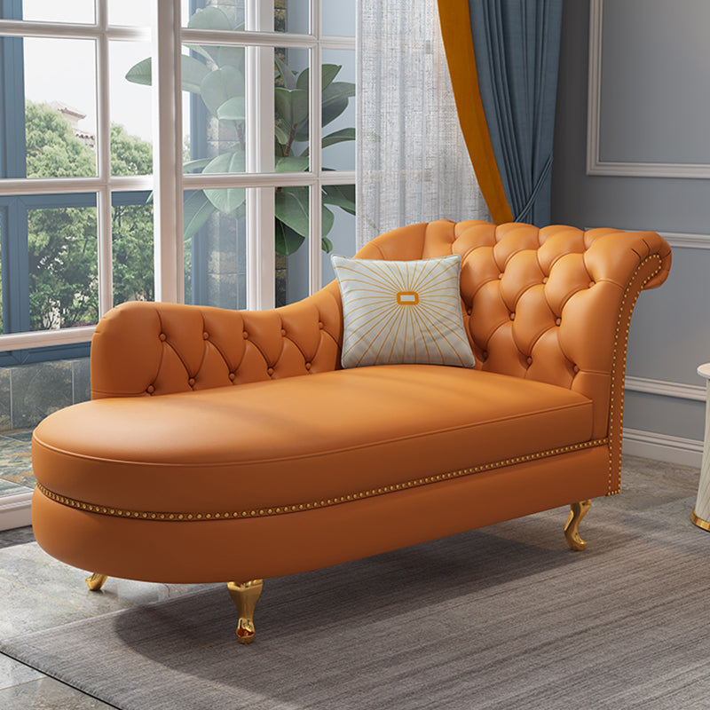Traditional Style Rolled Arms Chaise Living Room Faux Leather Chaise