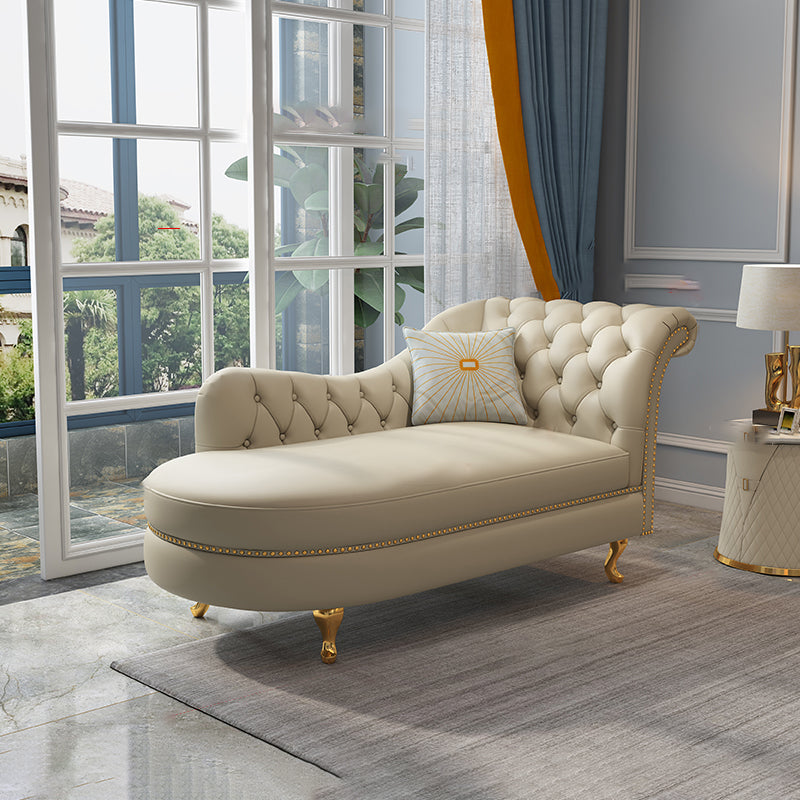 Traditional Style Rolled Arms Chaise Living Room Faux Leather Chaise