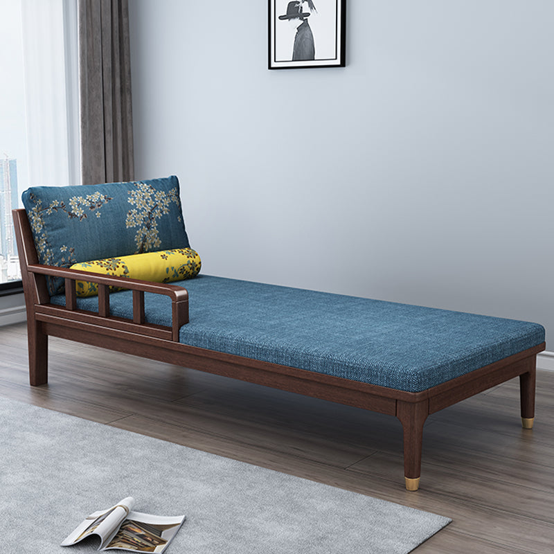Traditional Living Room Linen Chaise Upholstered Chaise Lounge with Wooden Base