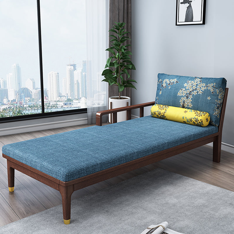 Traditional Living Room Linen Chaise Upholstered Chaise Lounge with Wooden Base