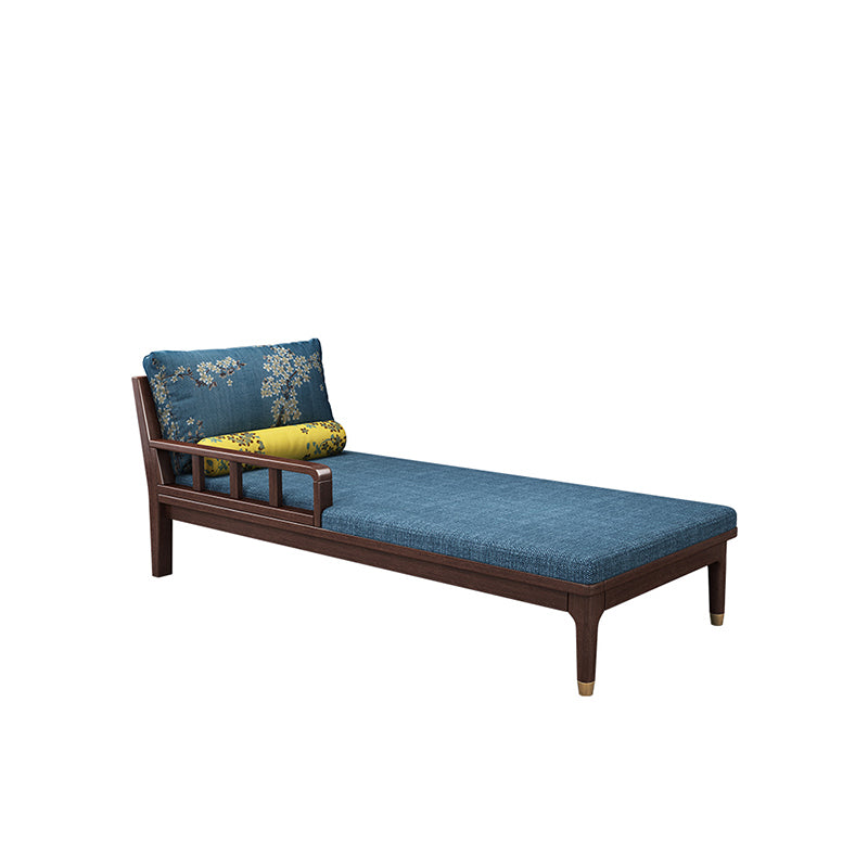Traditional Living Room Linen Chaise Upholstered Chaise Lounge with Wooden Base