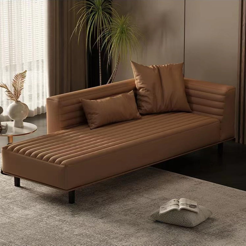 Nordic Living Room Cotton Chaise Square Arms Upholstered Chaise Lounge with Wooden Base