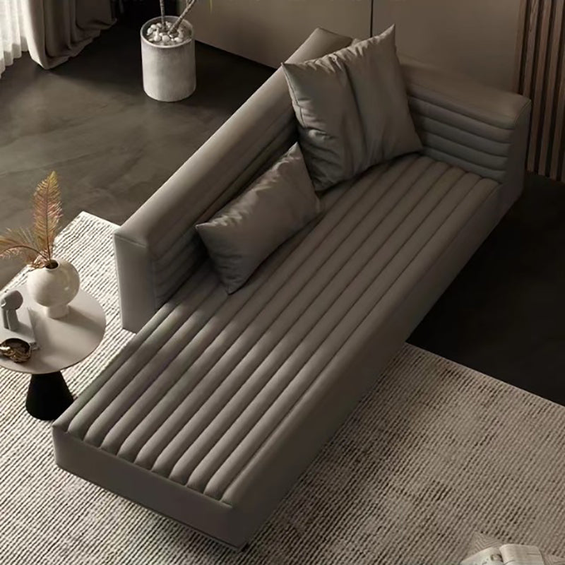 Nordic Living Room Cotton Chaise Square Arms Upholstered Chaise Lounge with Wooden Base