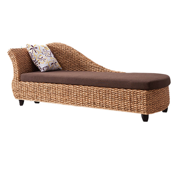 Modern Style Living Room Chaise Rolled Arms Upholstered Chaise Lounge with Rattan Base