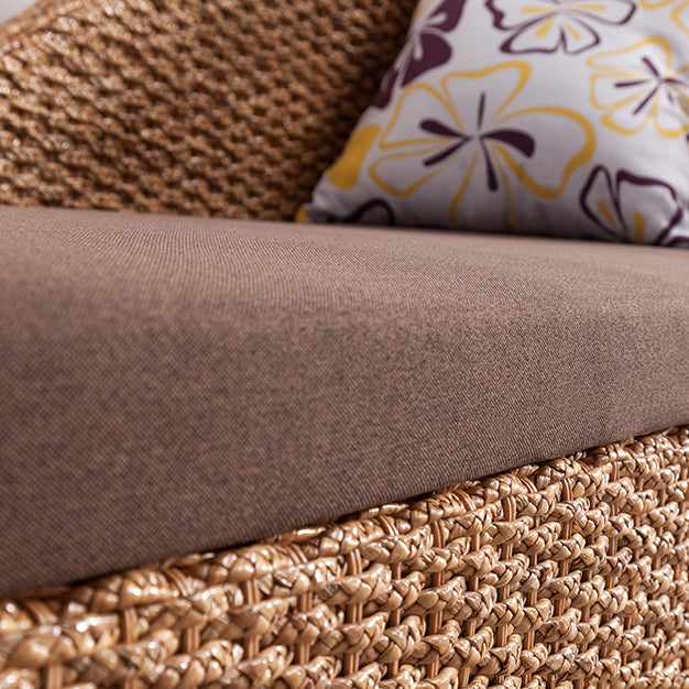 Modern Style Living Room Chaise Rolled Arms Upholstered Chaise Lounge with Rattan Base
