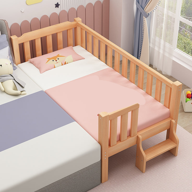 Contemporary Nursery Crib with Guardrail in Natural Beech Wood