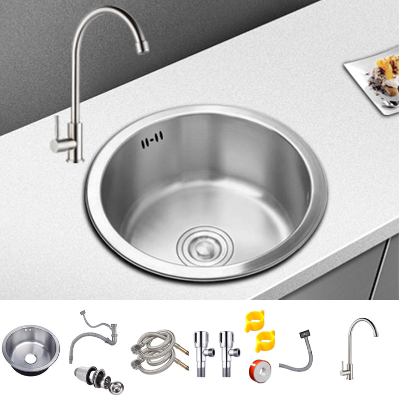 Round Kitchen Sink Stainless Steel Drop-In Basket Strainer Kitchen Sink with Faucet