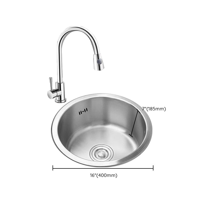 Round Kitchen Sink Stainless Steel Drop-In Basket Strainer Kitchen Sink with Faucet