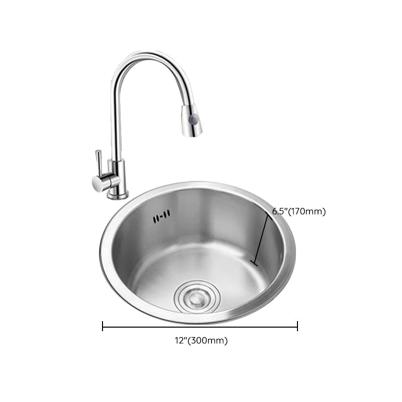 Round Kitchen Sink Stainless Steel Drop-In Basket Strainer Kitchen Sink with Faucet
