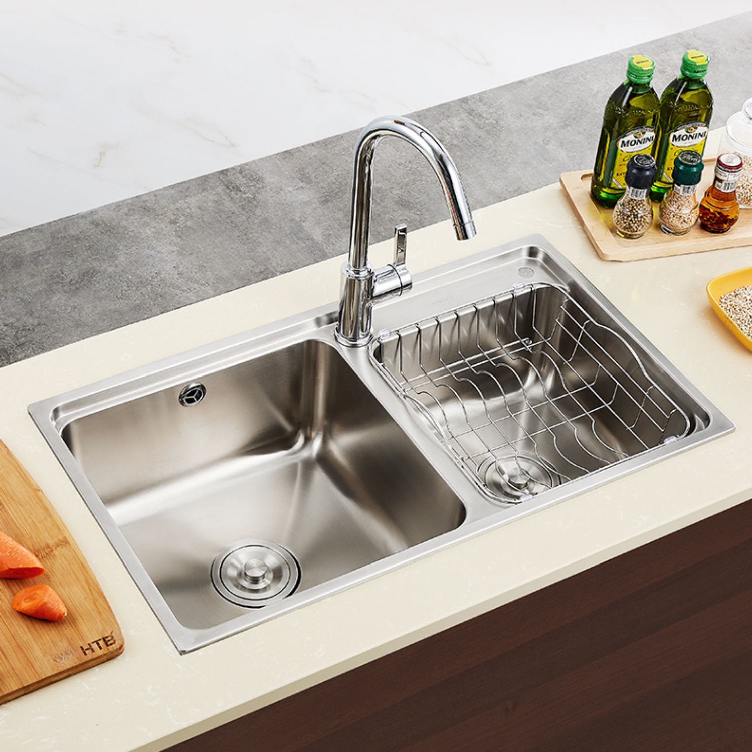 Stainless Steel Kitchen Double Sink Drop-In Kitchen Sink with Drain Assembly