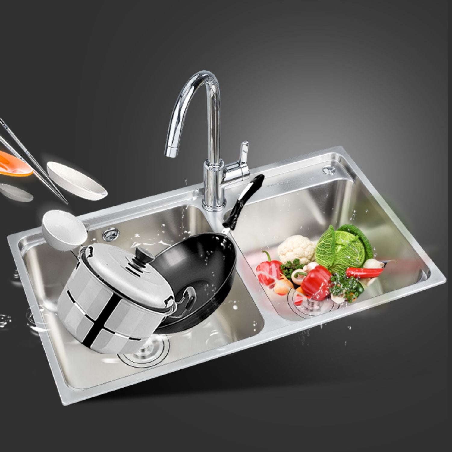 Stainless Steel Kitchen Double Sink Drop-In Kitchen Sink with Drain Assembly