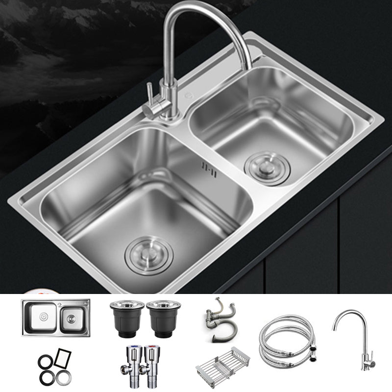 Contemporary Style Kitchen Sink Stainless Steel Kitchen Double Sink with Soundproofing