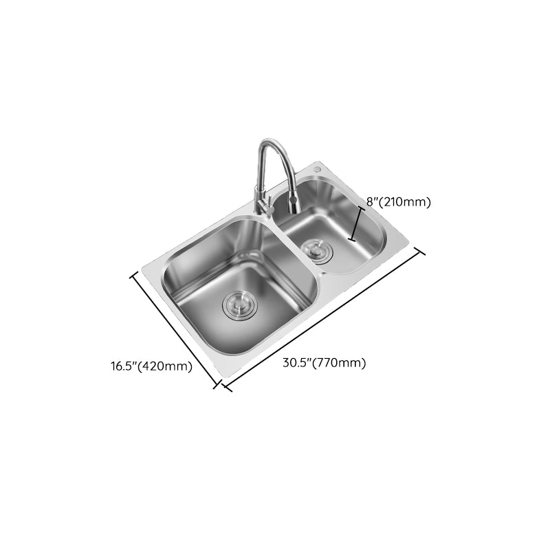 Contemporary Style Kitchen Sink Stainless Steel Kitchen Double Sink with Soundproofing