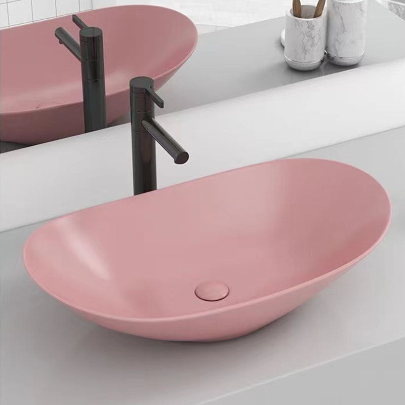 Modern Vessel Bathroom Sink Oval-shape Porcelain Vessel Lavatory Sink