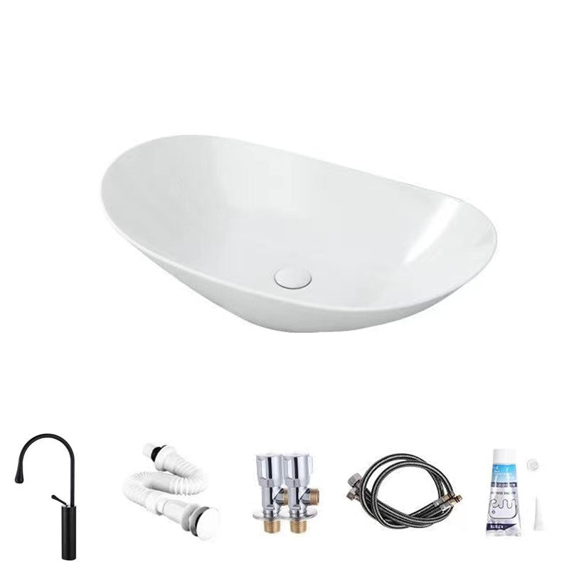 Modern Vessel Bathroom Sink Oval-shape Porcelain Vessel Lavatory Sink