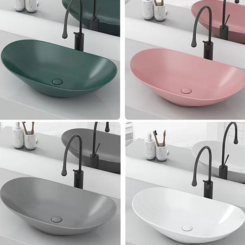 Modern Vessel Bathroom Sink Oval-shape Porcelain Vessel Lavatory Sink
