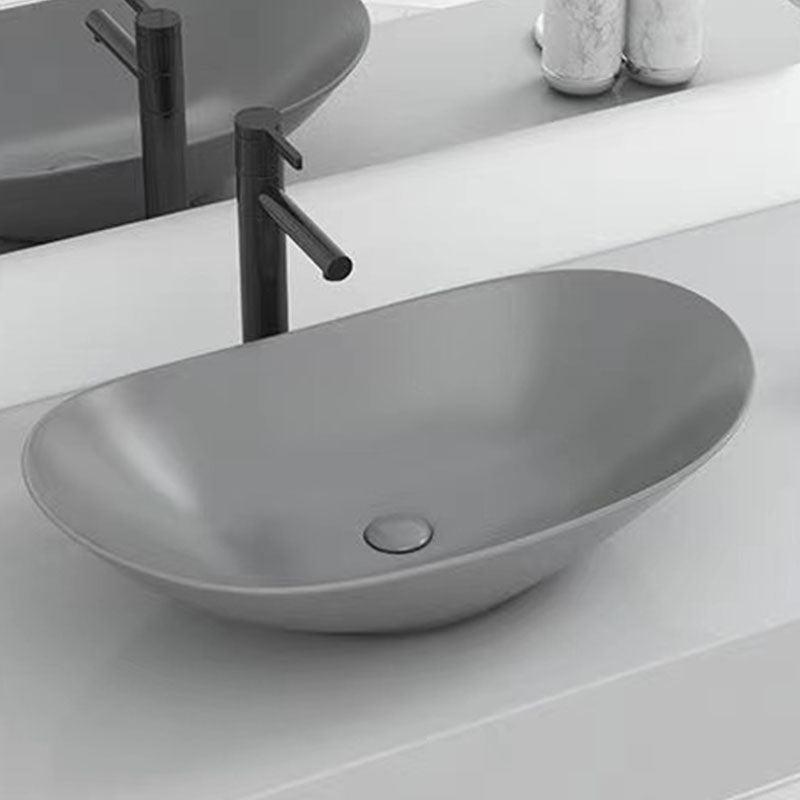 Modern Vessel Bathroom Sink Oval-shape Porcelain Vessel Lavatory Sink