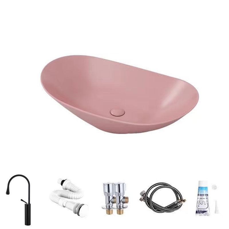 Modern Vessel Bathroom Sink Oval-shape Porcelain Vessel Lavatory Sink
