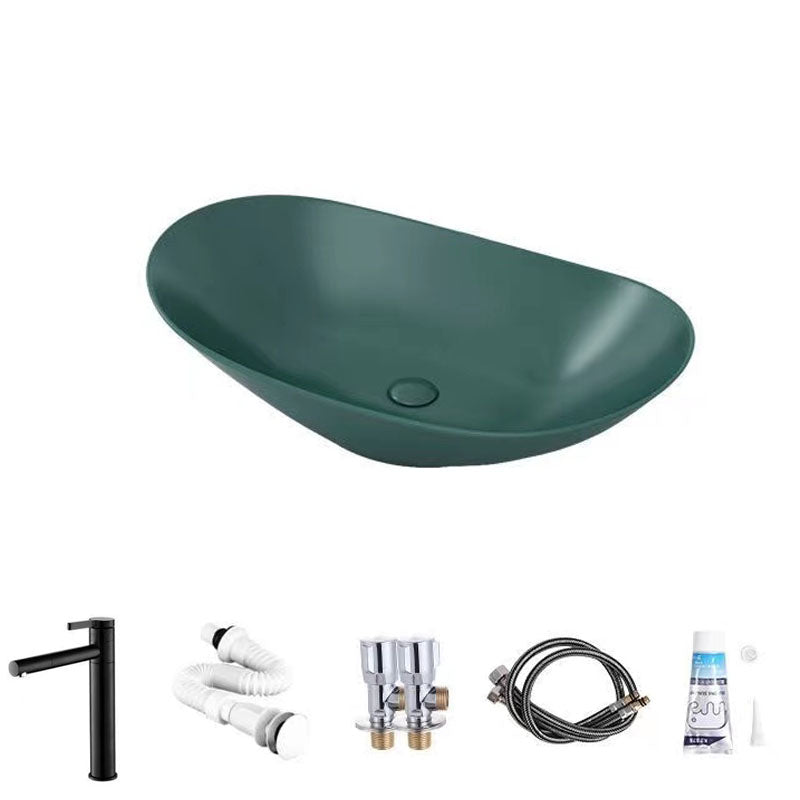 Modern Vessel Bathroom Sink Oval-shape Porcelain Vessel Lavatory Sink