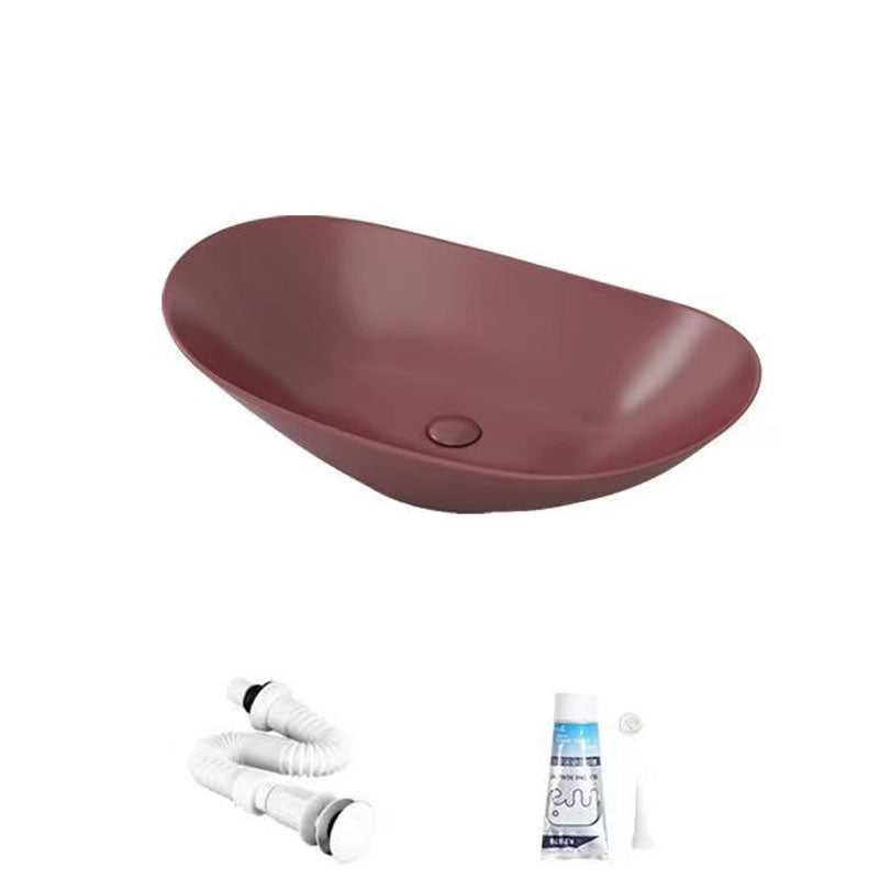 Modern Vessel Bathroom Sink Oval-shape Porcelain Vessel Lavatory Sink