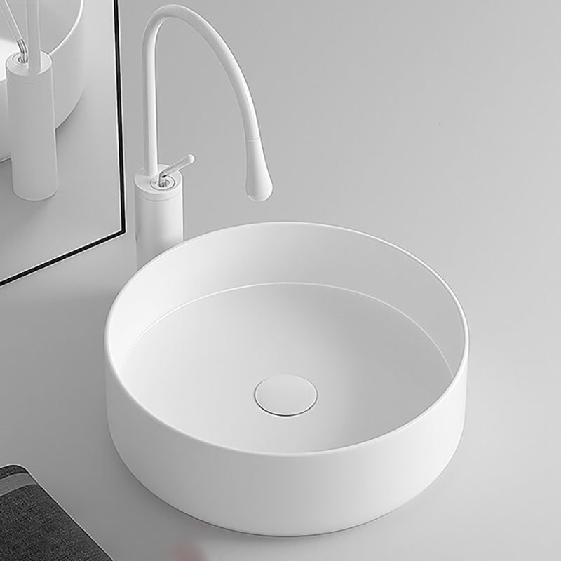 Round Porcelain Bathroom Sink with Shut-Off Valve Vessel Sink