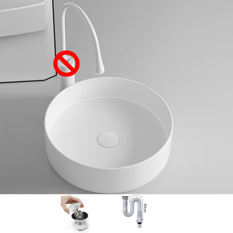 Round Porcelain Bathroom Sink with Shut-Off Valve Vessel Sink