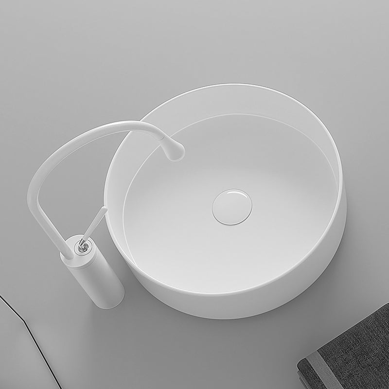 Round Porcelain Bathroom Sink with Shut-Off Valve Vessel Sink
