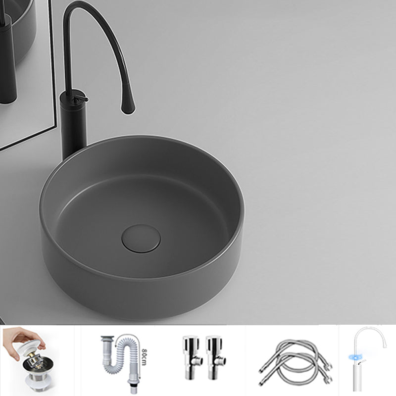 Round Porcelain Bathroom Sink with Shut-Off Valve Vessel Sink