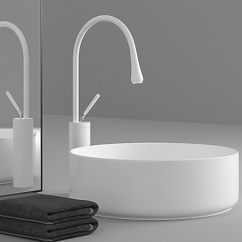 Round Porcelain Bathroom Sink with Shut-Off Valve Vessel Sink