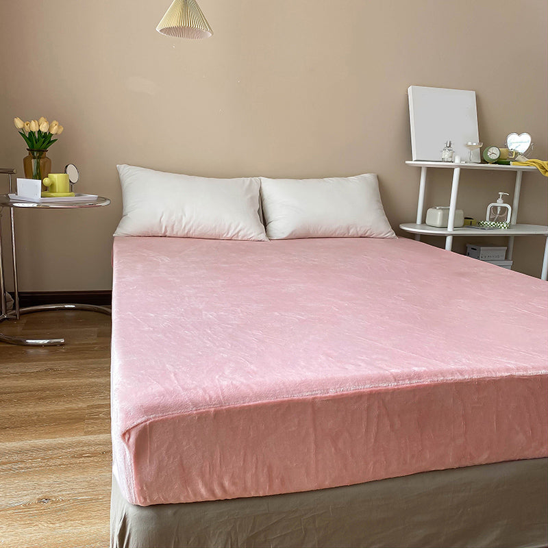 Flannel Bed Sheet Set Super Soft Solid Pillowcase for Bedroom