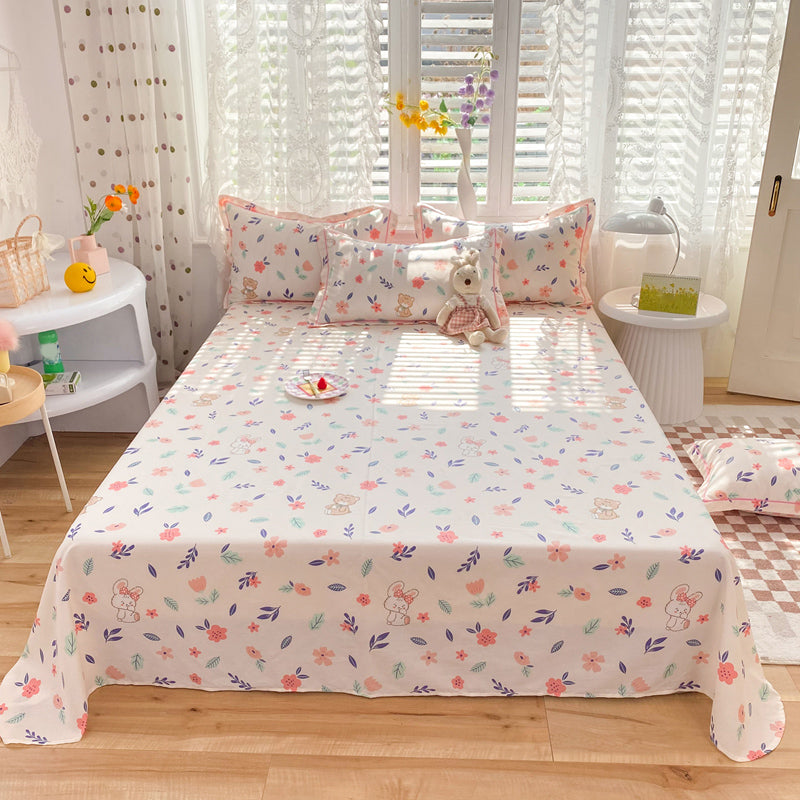 Cotton Bed Sheet Set Floral Modern Breathable Pillowcase For Bedroom