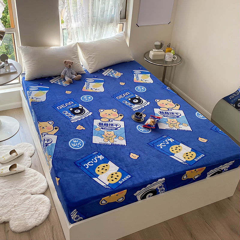 Super Soft Fitted Sheet Bed Flannel 1-Piece Printed Sheet Set