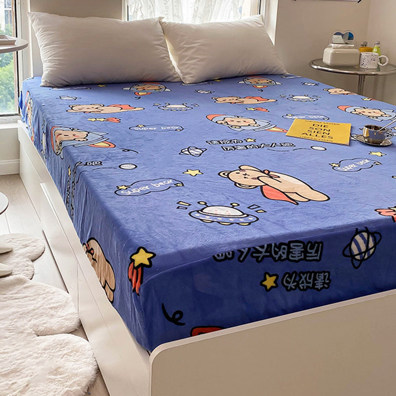 Super Soft Fitted Sheet Bed Flannel 1-Piece Printed Sheet Set