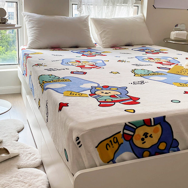 Super Soft Fitted Sheet Bed Flannel 1-Piece Printed Sheet Set