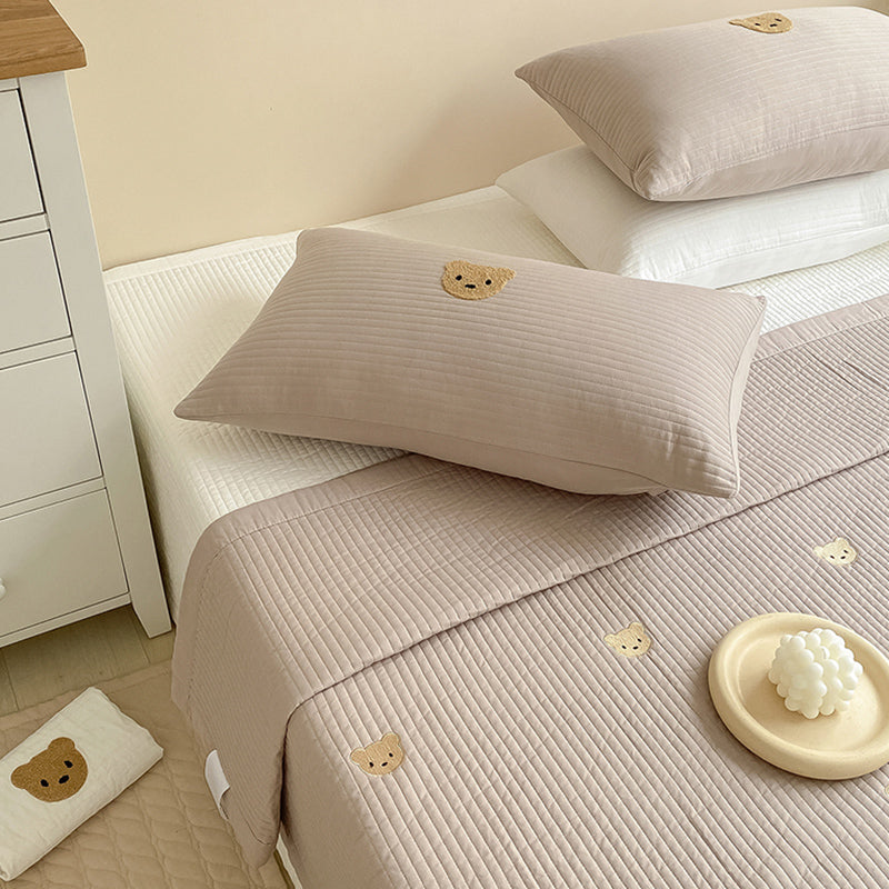 Bed Sheet Bear Head Print Polyester Non-pilling Breathable Bed Sheet Set