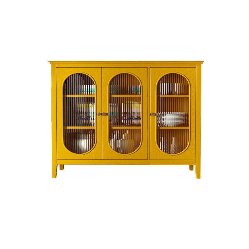 Contemporary Display Stand Pine Hutch Cabinet with Doors for Dining Room