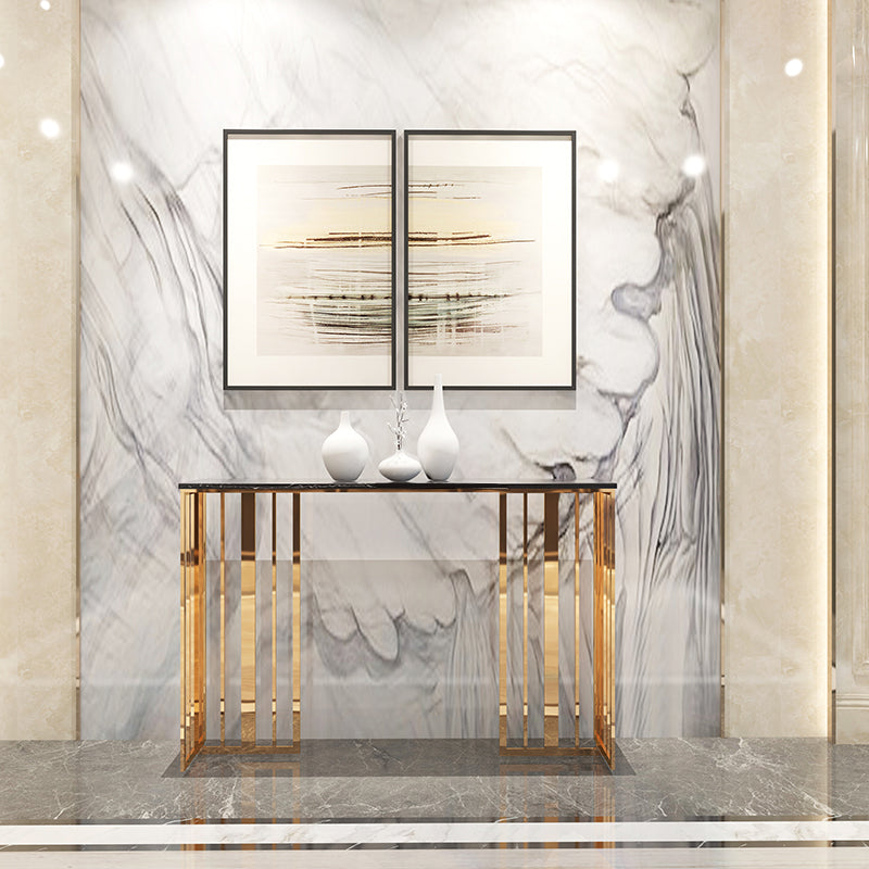 Glam Console Table Marble Rectangle Accent Table in Gold , 31.5 inch High
