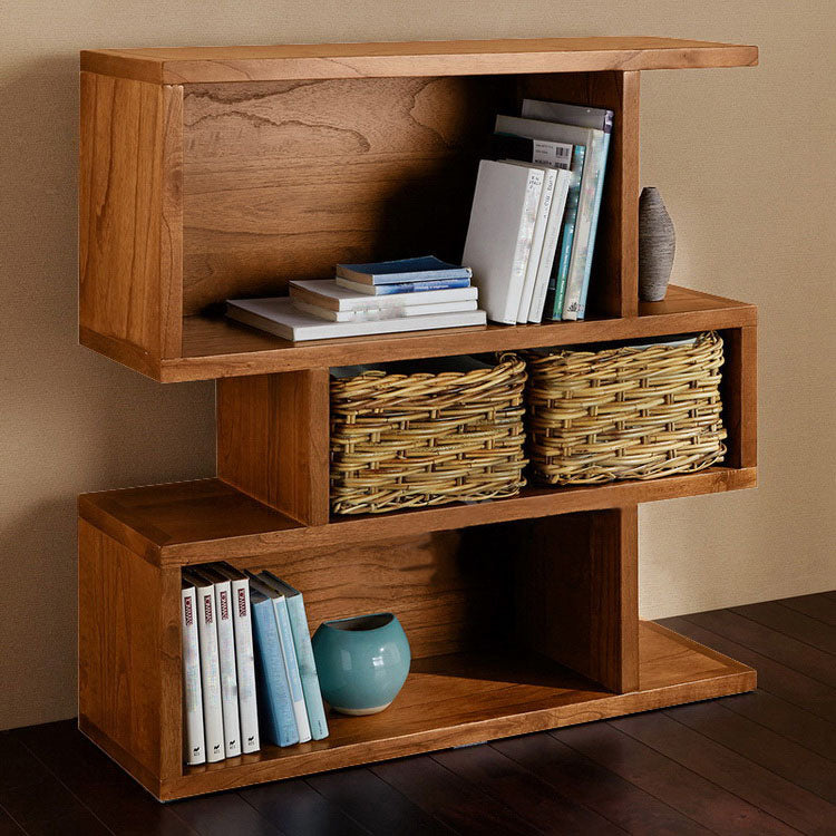 Geometric Closed Back Bookshelf Contemporary Wood Bookcase with Shelves