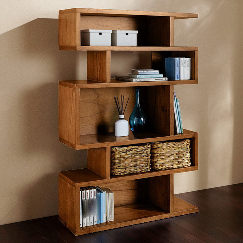 Geometric Closed Back Bookshelf Contemporary Wood Bookcase with Shelves