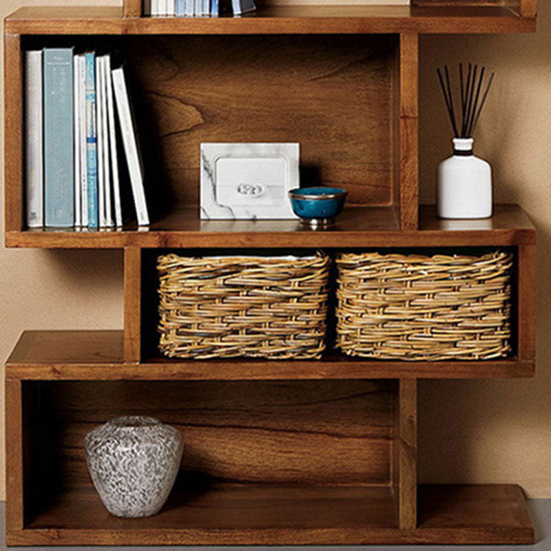 Geometric Closed Back Bookshelf Contemporary Wood Bookcase with Shelves