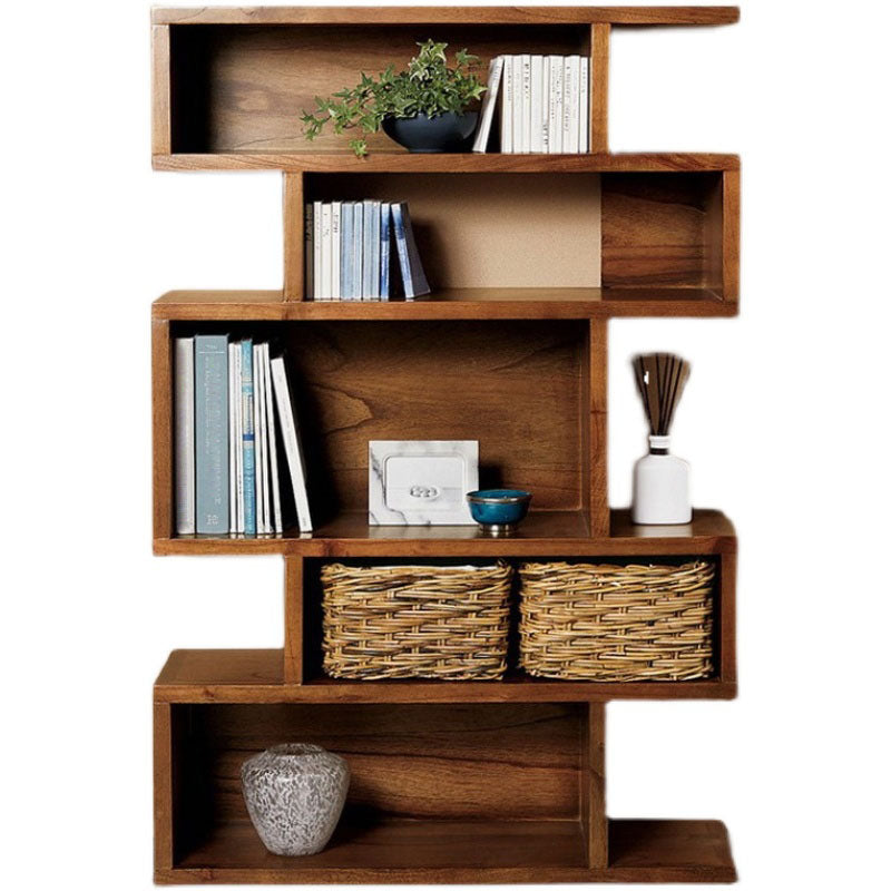 Geometric Closed Back Bookshelf Contemporary Wood Bookcase with Shelves