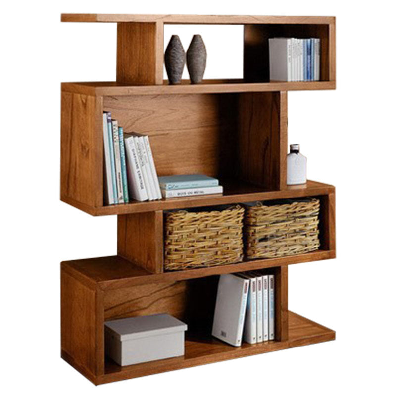 Geometric Closed Back Bookshelf Contemporary Wood Bookcase with Shelves