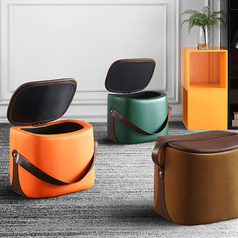 Glam Ottoman Faux Leather Stain Resistant Upholstered Square Ottoman with Legs