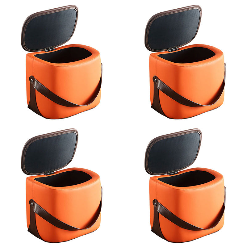 Glam Ottoman Faux Leather Stain Resistant Upholstered Square Ottoman with Legs