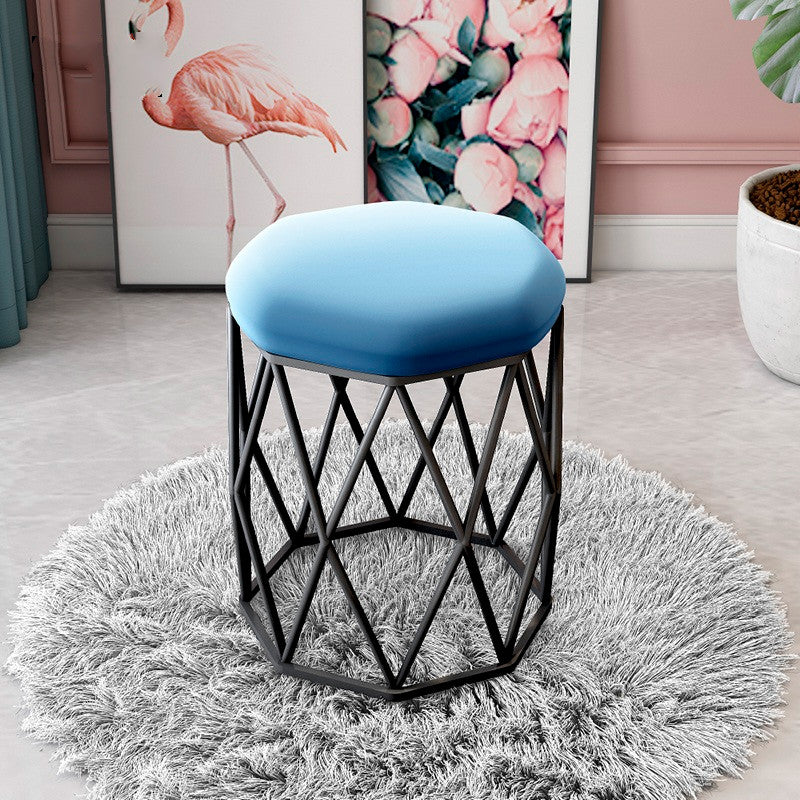 Glam Ottoman Velvet Tear Resistant Solid Color Round Ottoman with Metal Legs